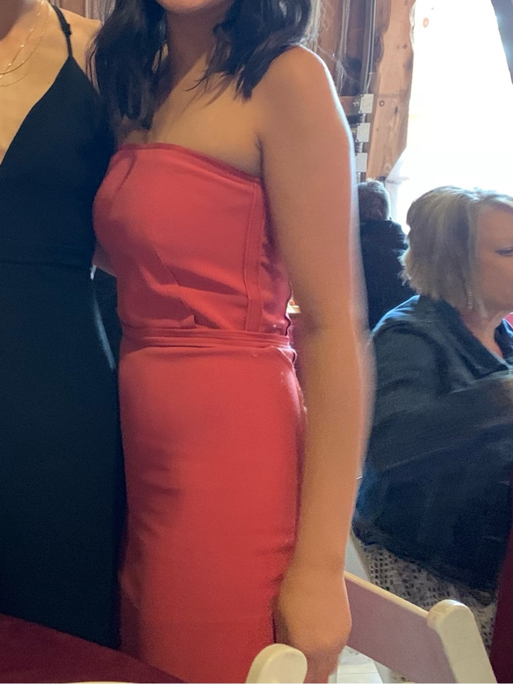 Elizabeth and James Strapless Coral-Red Bodycon Dress